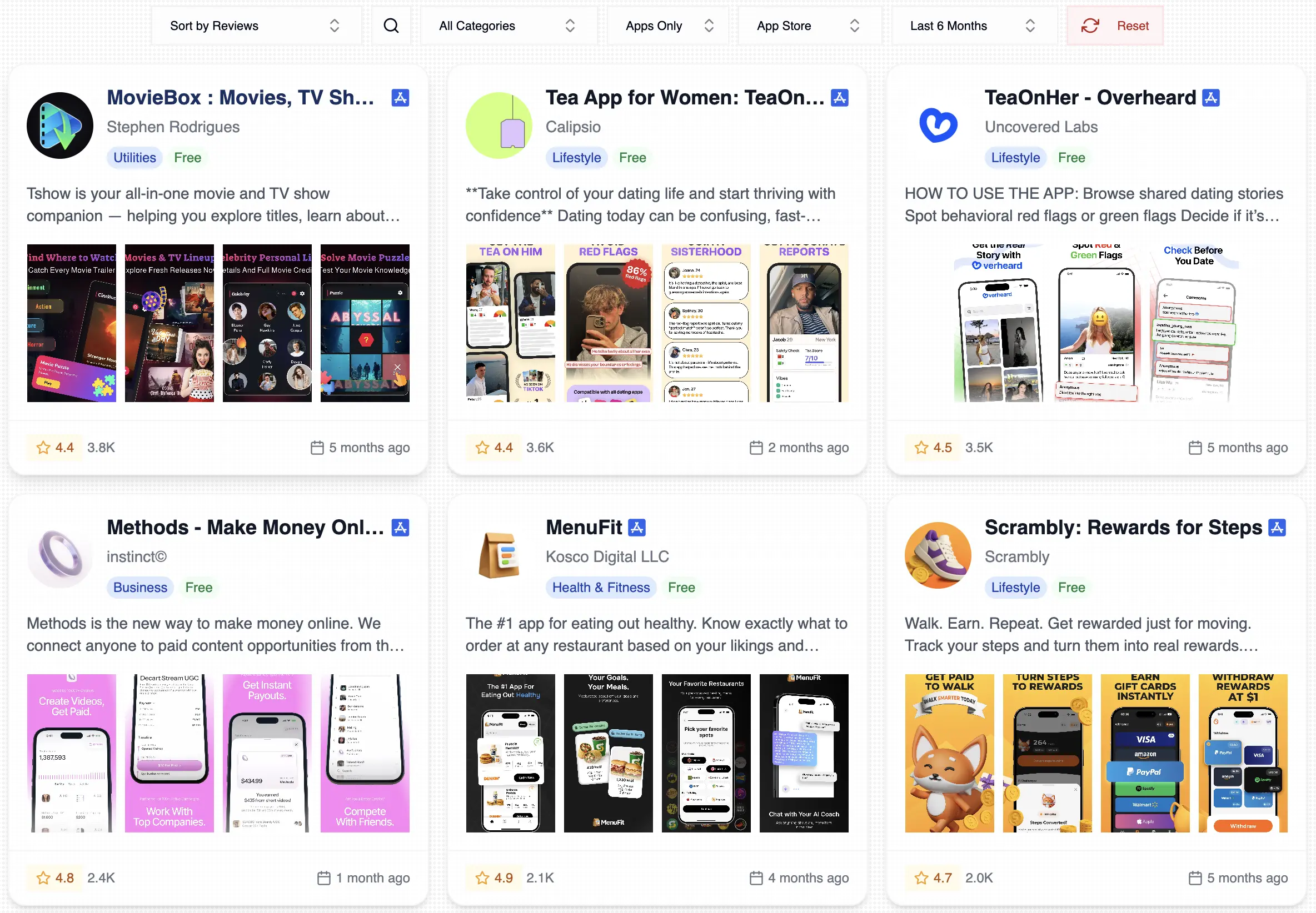 Trending apps screenshot